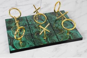 China Green Marble Gold Metal XO Game Pieces Chess Decor wholesale