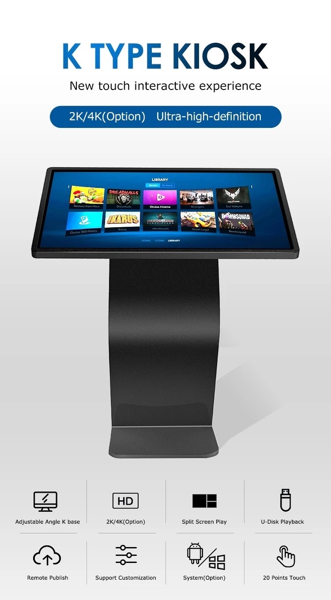 All In One Self Check Kiosk Horizontal Multimedia Display Android Windows