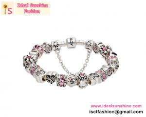 China Pink Crystal Mom Love Heart Charm Silver Bracelet silver jewelry crystal bracelet Mom gift on sale