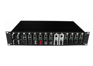 China SM / MM 19inch 2U 14 ports optical media converter , Rack Chassis wholesale