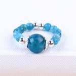 4mm Handmade Gemstone Beaded Ring Adjustable Blue Apatite Stone Ring For Party