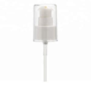 China Plastic cosmetic lotion pump , White 20 / 410 refillable bottle pump with transparent cap wholesale