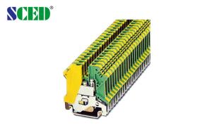 China Ground Din Rail Terminal Blocks 4mm2 Brass 6.2mm 26-10 AWG M3 Screw Green and Yellow wholesale