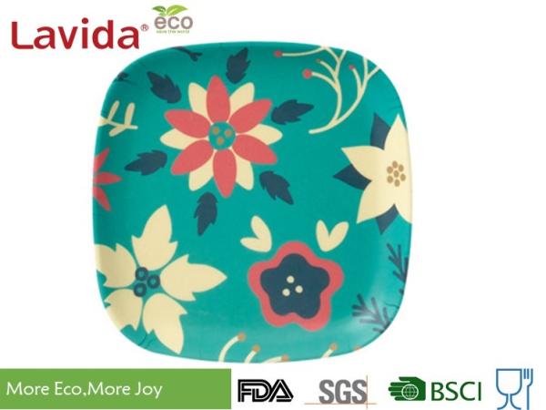 Thick and heavy Food Grade Christmas Bamboo Fibre square Food Plate Meal Serving