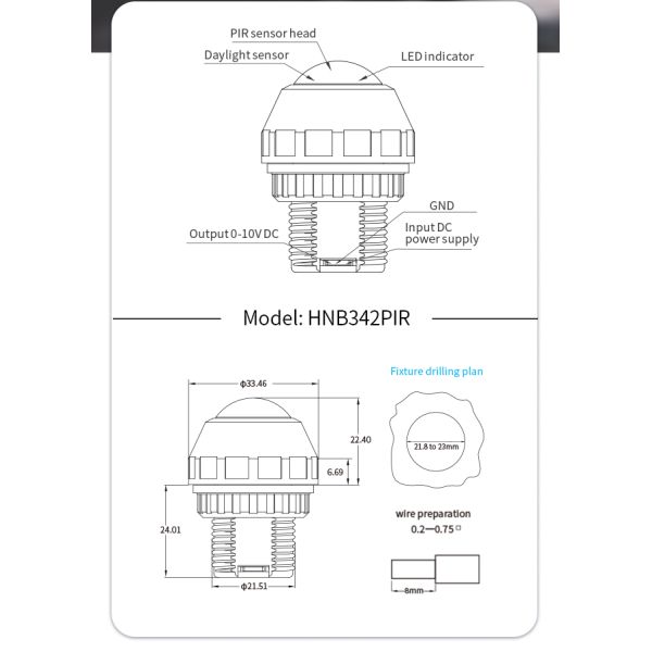 Zhaga book20 based CASAMBI BLE mesh PIR motion sensor, 0~10v output, with enhanced highbay detection up to max.17m