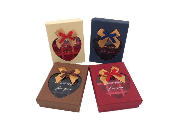 Fancy Small Chocolate Gift Box With Ribbon Bows And Heart Shaped Window