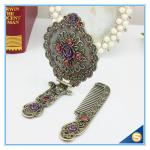 Circular Rose Design Classic Retro Makeup Mirrors One Side Ladies Handle Metal