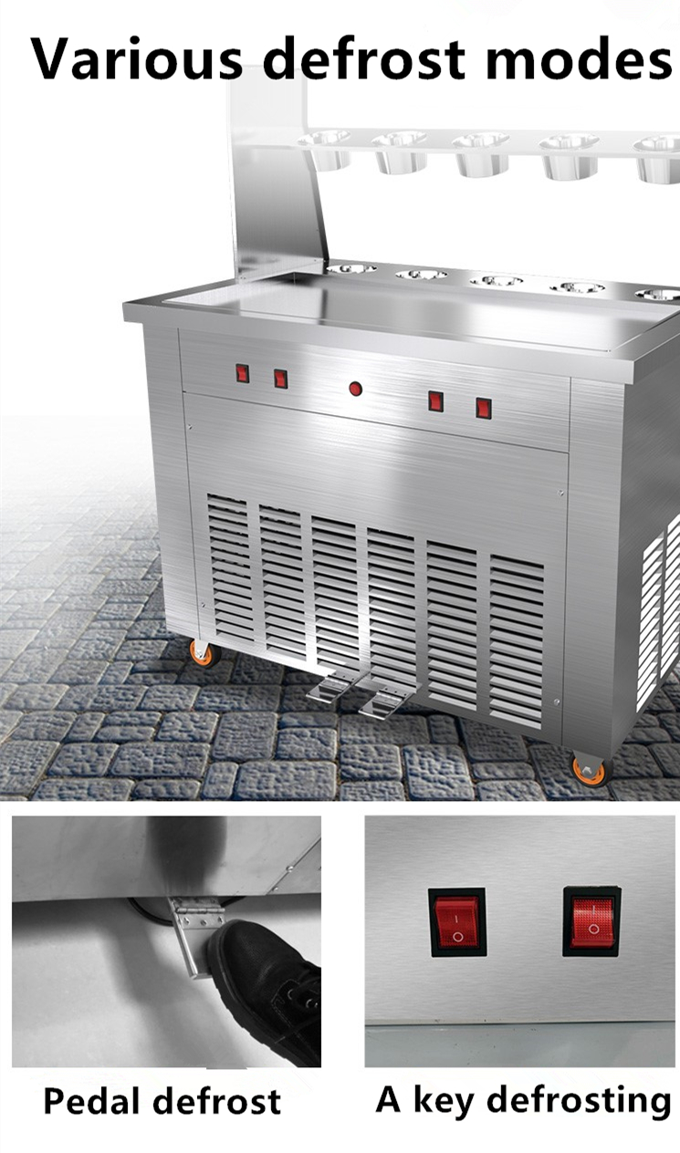 Temperature Control System Thai Fried Ice Cream Machine with Automatic Defrost Button