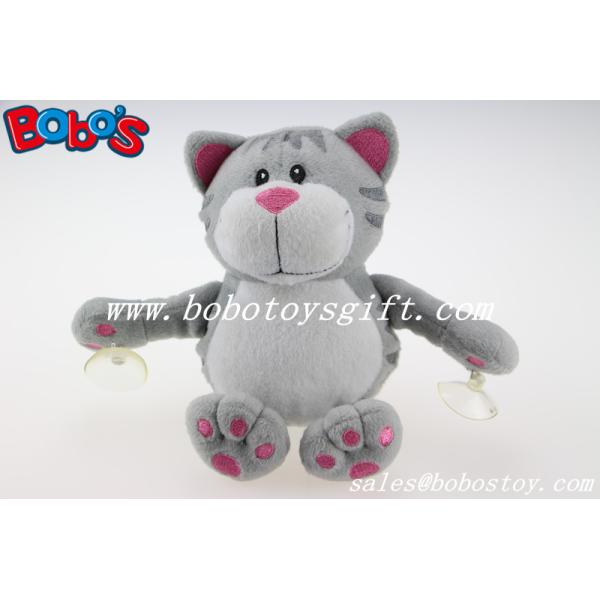 Customized Stuffed Grey Cat Animal With Plastic Suction Cups