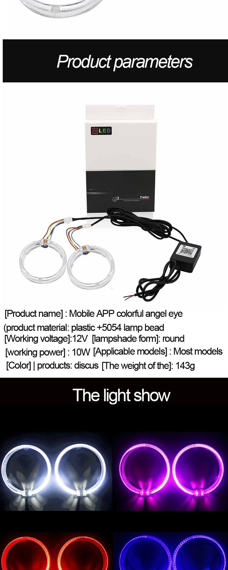 DRL RGB Halo Rings Car Interior Led Ambient Lights CCFL Angel Devil Eyes 80mm 95mm 105mm 110mm