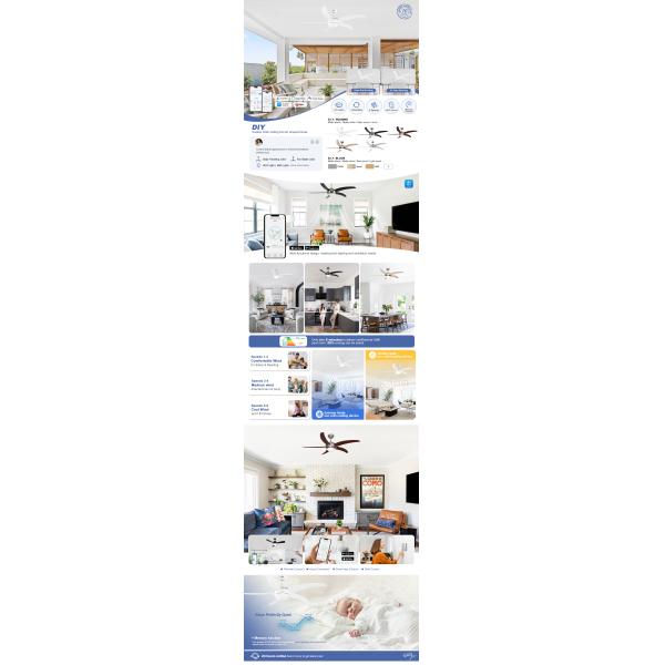 52 Inch AC Remote Control LED Ceiling Fan with Light Input Voltage 110-240V/50Hz-60Hz