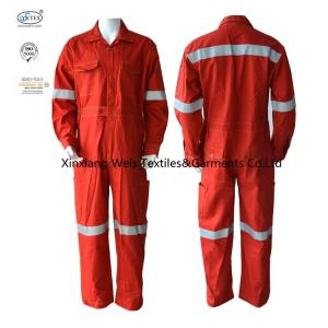 China High Quality Full Cotton Red Fire Retardant Coveralls / FR Safety Coveralls For Men With Reflector And Metal Snap Button wholesale
