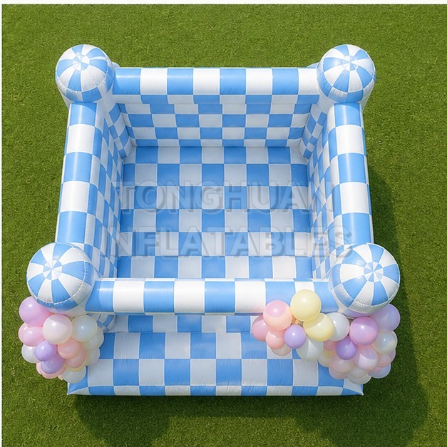 Luxury White Inflatable Bounce House with Elegant Pastel Checkerboard Design for Weddings Baby Showers Birthday Parties and Event Rentals