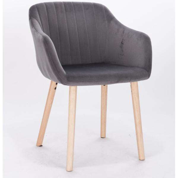 Grey Velvet Mid Back Oak Comfortable Padded Dining Chairs