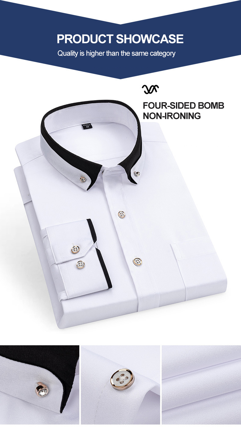 Adult Double Collar Solid Color Shirt for Business Casual Wear in Autumn and Spring