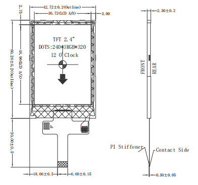 2.4 inch IPS 240*320, 12 O'Clock TFT LCD module high brightness full viewing angle