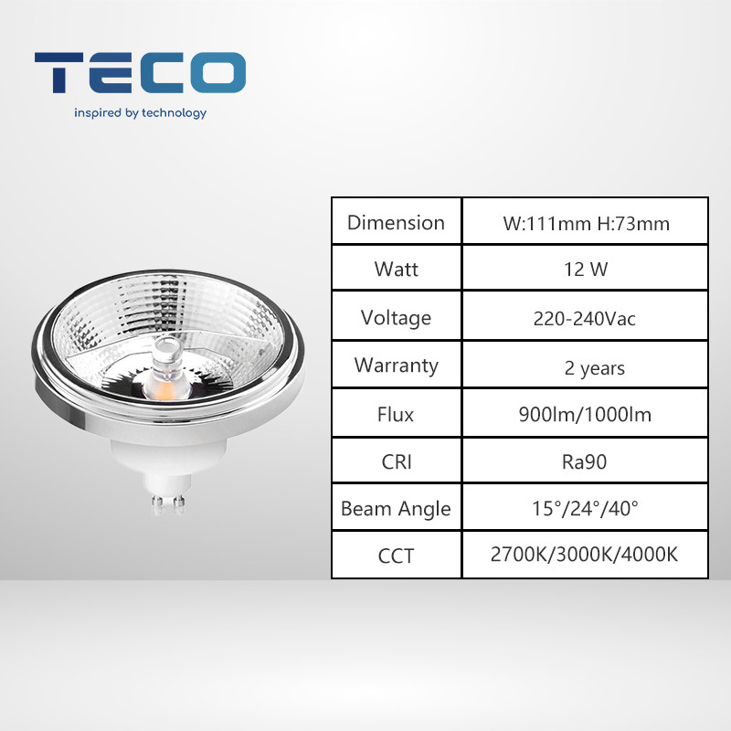 Teco ES111 Downlight Bulbs 12W 3000K Flicker Free Light Bulbs 230V Gu10 Base