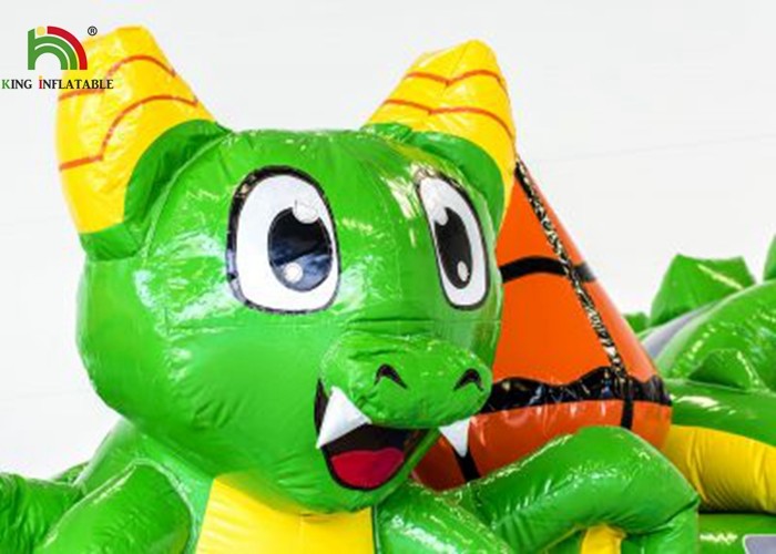 Kids Inflatable Bouncer Combo / Green Inflatable Dragon Jumping Castle