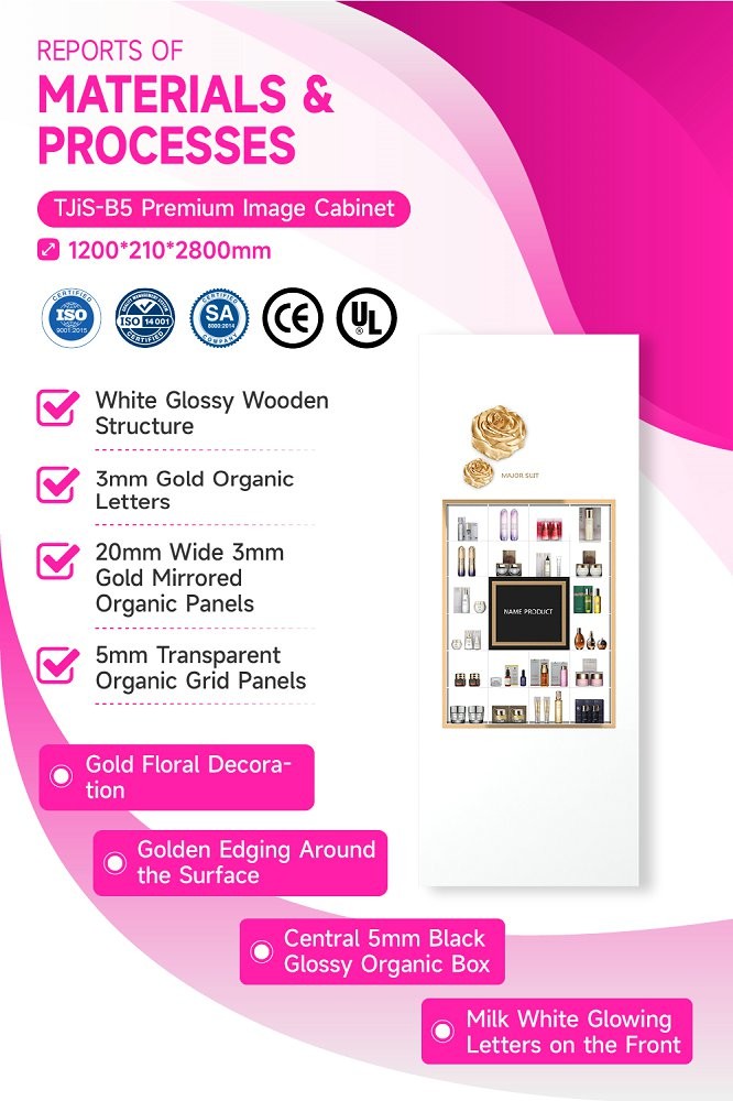 TJiS-B5 Milky-White Acrylic Light Box Skincare Display Cabinet with Transparent Shelves
