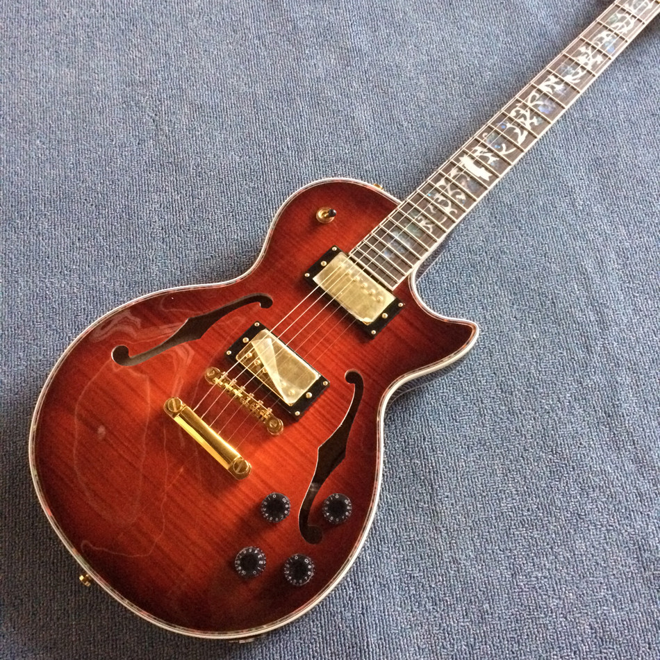 A new style of custom guitar, double F holes,Gold hardware,Flame Maple Top & Back