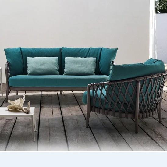 Soft Doll Cotton Cushion Modern Style Garden Rope Rattan Sofa Sets For Balcony