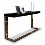 Contemporary Luxury Brushed Brass Stainless Steel Frame Wood top Console table