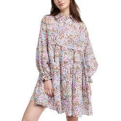 China High Waisted Casual Floral Maxi Dress Long Sleeve Ruffle Trim Elegant on sale