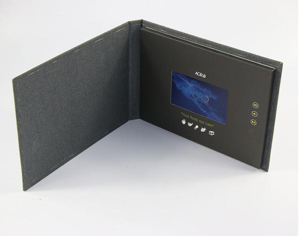 Customized Design Black Lcd Video Book For Business Promotion , Frabic Line