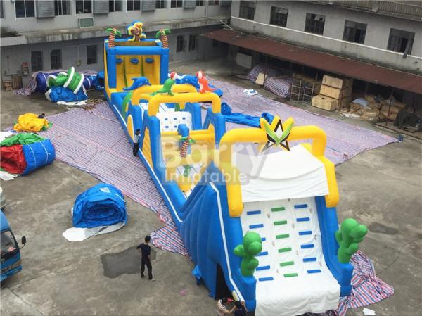 Quality Cheerful blue and yellow giant Inflatable Obstacle Course Rental with basketball shooting for sale