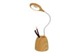 White Goose Neck Led Light Table Lamp Touch Control With Wood Grain Pen Holder