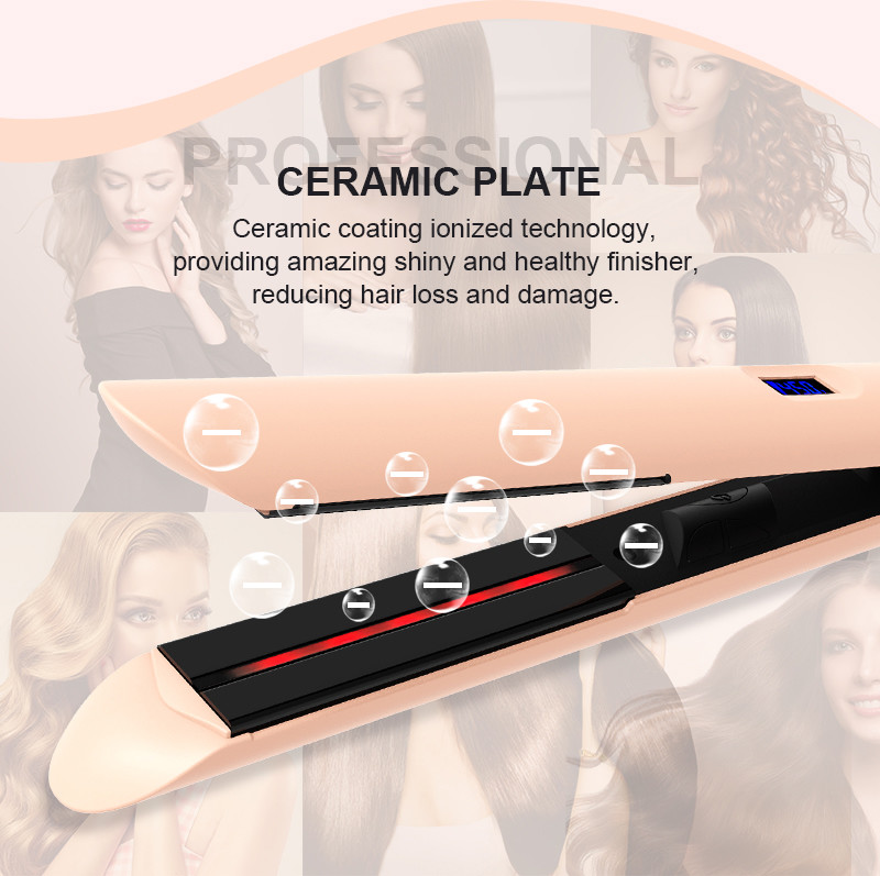 Instant Heat Up Dual Voltage Infrared Flat Iron LCD Display Hair Straightener
