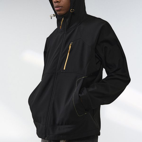 Men Hooded Soft Shell Hiking Jacket, Windproof Water Repellent Fleece Lined Outdoor Coat, OEM Custom Logo & Private Label