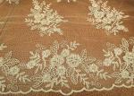 Gold Mesh Tulle Corded Lace Fabric with Floral Embroidery for Bridal Wedding
