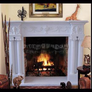 China Electric marble fireplace mantel surrounds with stone figure carvings,China marble fireplace supplier wholesale