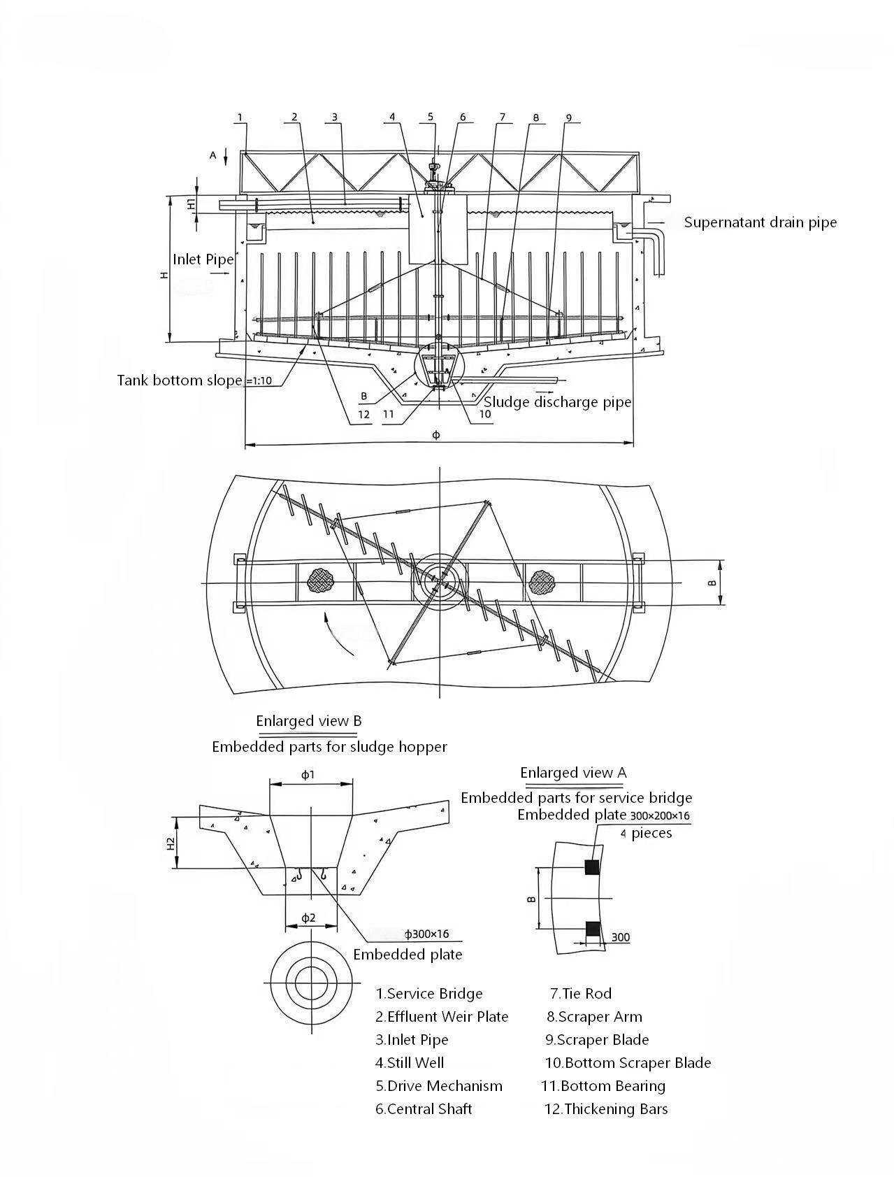 Suspended Central-Drive Sludge Thickener for Circular Clarifiers