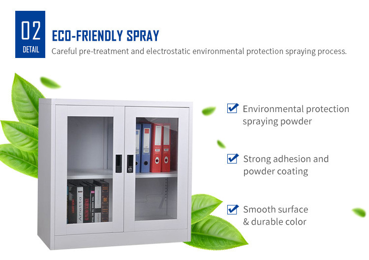 Glass Door steel file cabinet with lock Metal Slide Door Cupboard