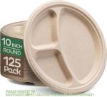 Compostable Disposable Paper Plates 10 Inch Heavy Duty, Eco-Friendly 9" Natural