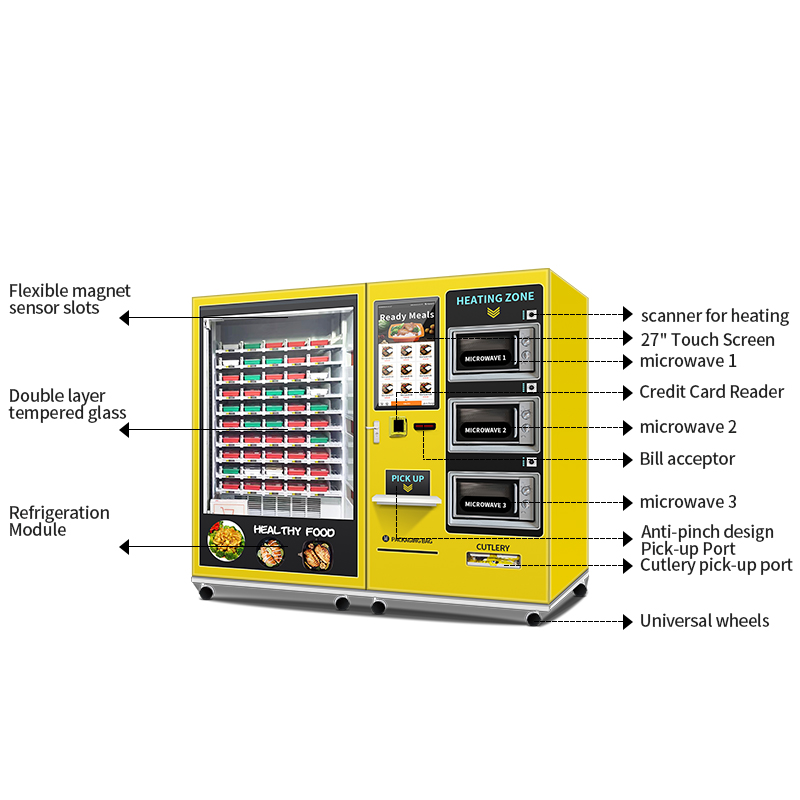 GYM Healthy Food Nutritious diet Vending Machine Semi-Automatic Customized Hot Food Vending Machine With 3 Microwave