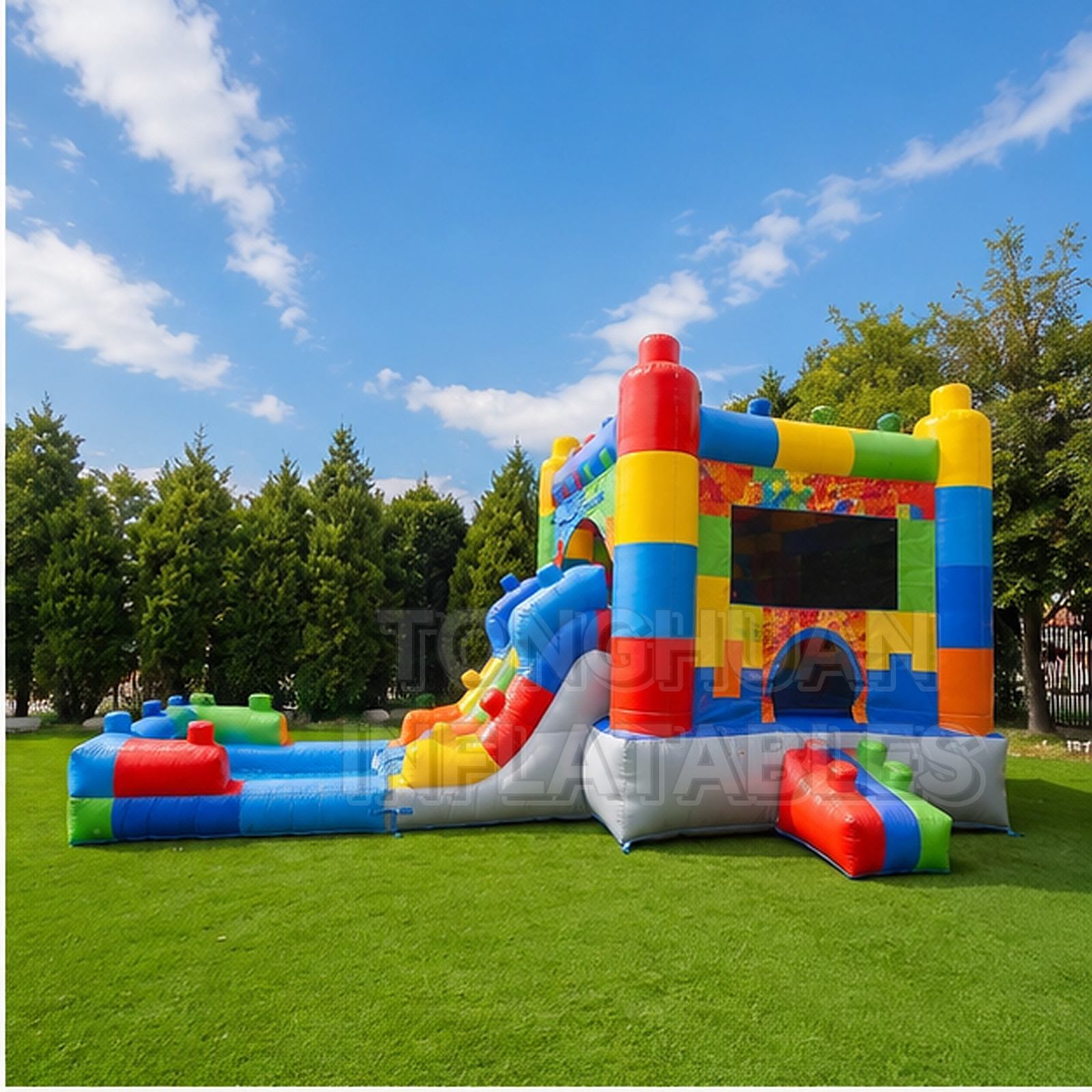 Building Block Theme Inflatable Water Slide Combo for Kids Summer Parties Parks and Commercial Rental Events