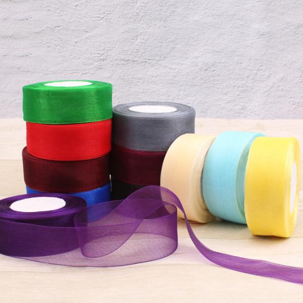 Custom Wide Solid Color Pattern Sheer Organza Ribbon Red Organza Ribbon