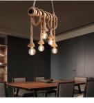 Hemp Rope Bamboo Glass Pendant Light For Living Rooms