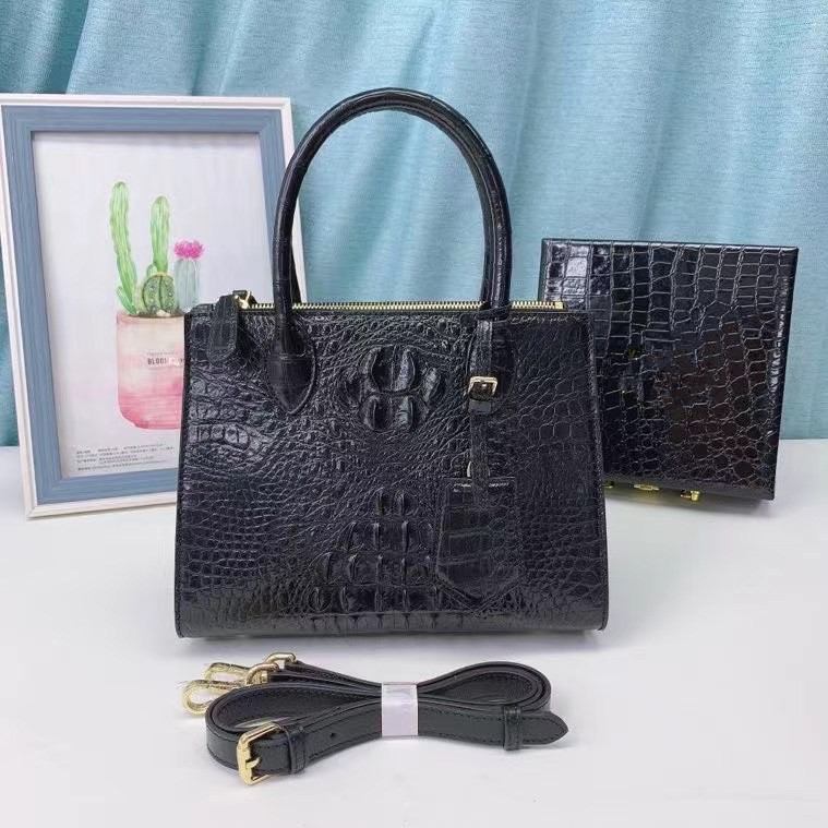 Genuine Alligator Skin Women Small Totes Tag Purse Shoulder Bag Authentic Real Crocodile Leather Lady Top-handle Handbag