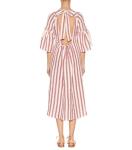 Women deep v neck stripe linen dress and unbacked