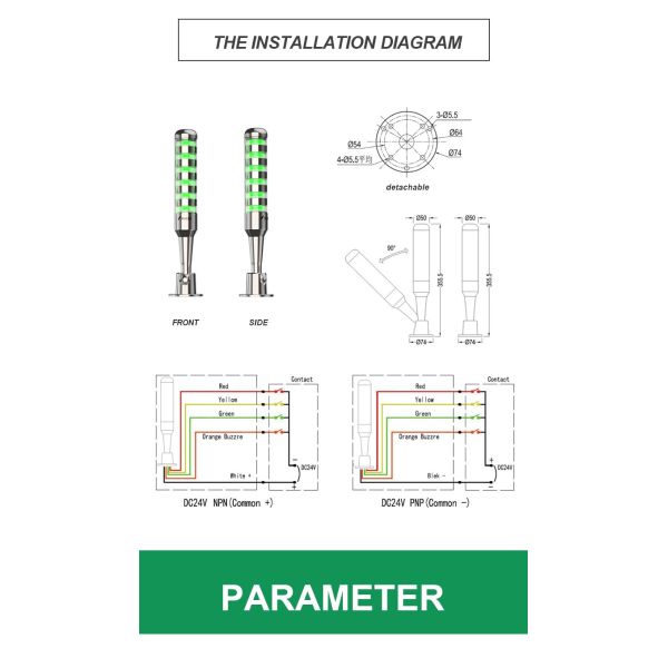 90° Foldable Base LED Tower Lamp with Built-in 90dB Buzzer and IP54 Waterproof Aluminum Housing for CNC Machine Status Indicator
