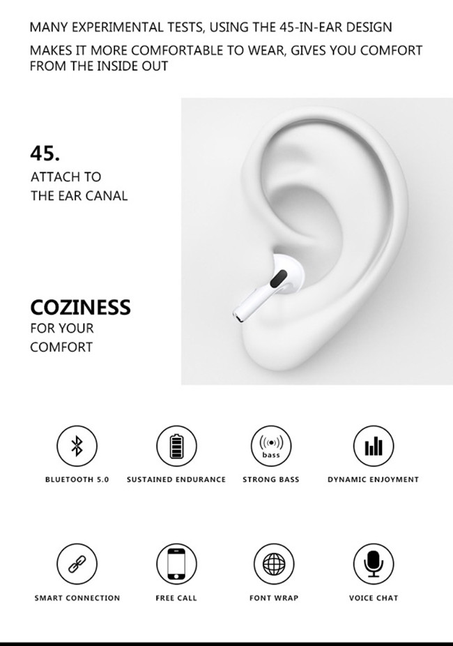 True TWS Wireless Bluetooth 5.0 Waterproof Earbuds Touch control