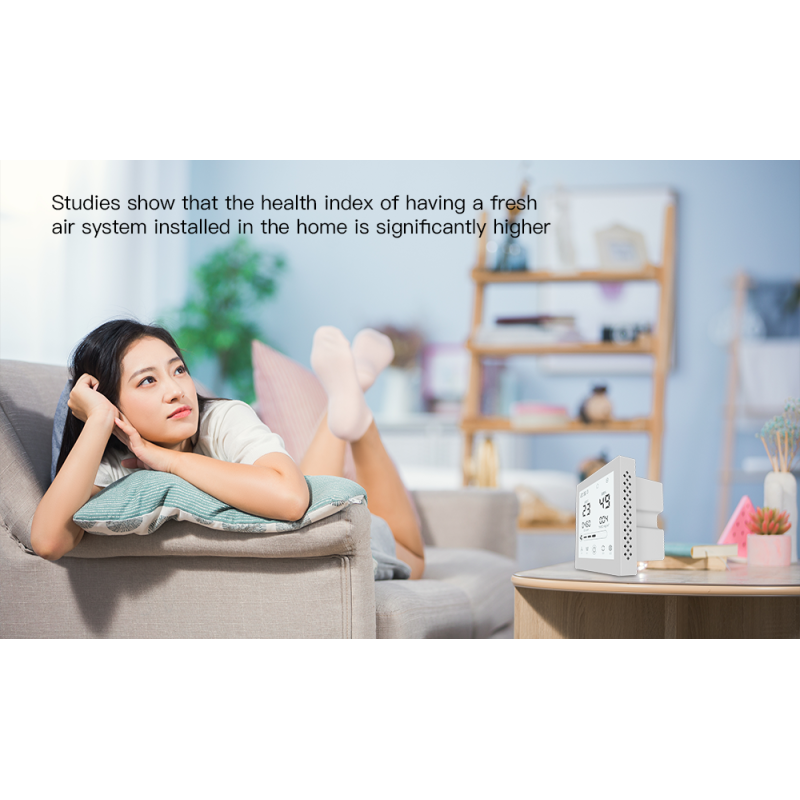 Smart Home Compatible Fresh Air Controller with Built-in CO2 PM2.5 Sensors and Wall-mounted Installation