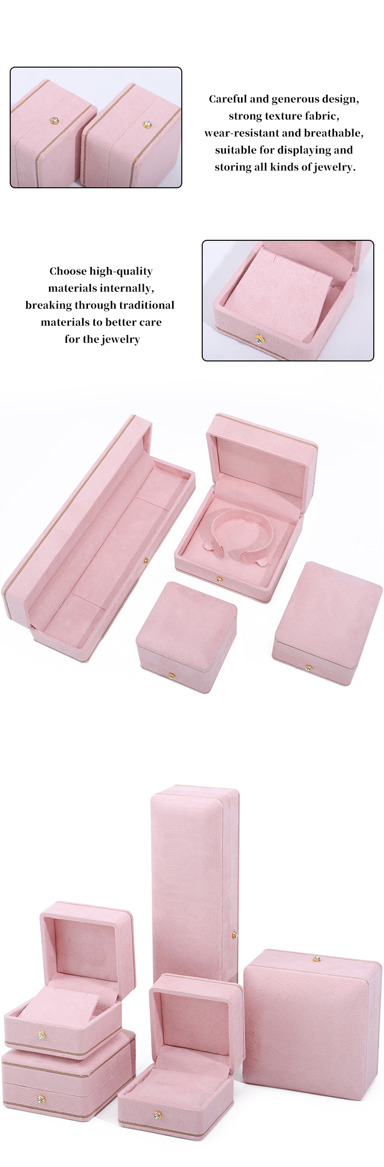 Rectangle Pink Jewelry Box for Custom Logo Packaging of Bracelets Necklaces and Rings