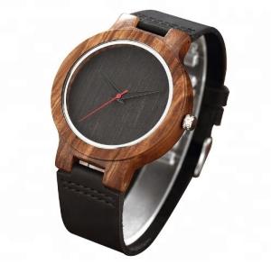 China Simple Dial Wooden Quartz Watch With Leather Band And 2 Year Battery wholesale