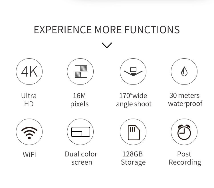 128gb 4K Ultra HD Action Camera 1050mah 30m Waterproof