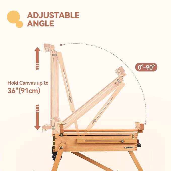 Holds Canvas Wood Portable Adjustable Art Painting Easel French Style With Palette